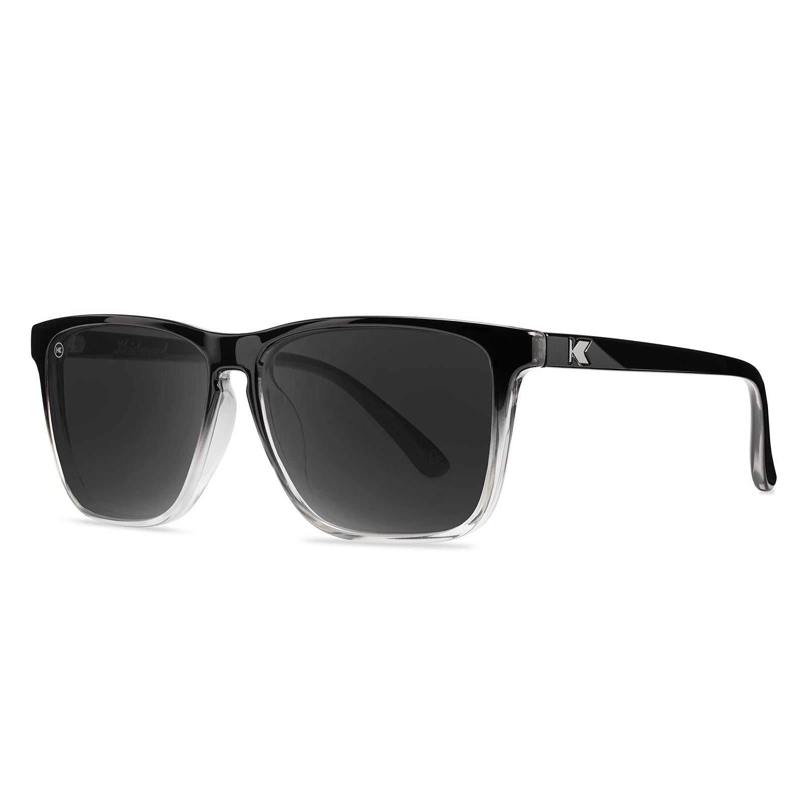 Sunglasses with Glossy Black Frames and Polarized Smoke Lenses, Threequarter