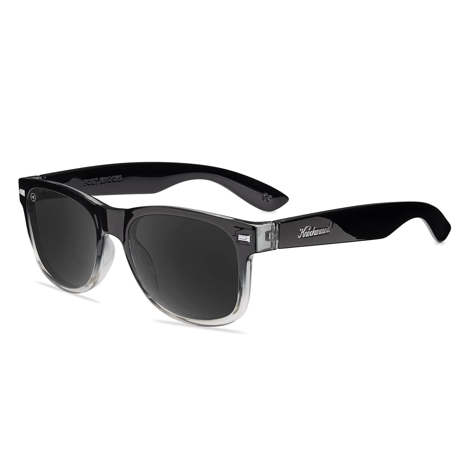 Sunglasses with Glossy Black Frames and Polarized Smoke Lenses, Flyover