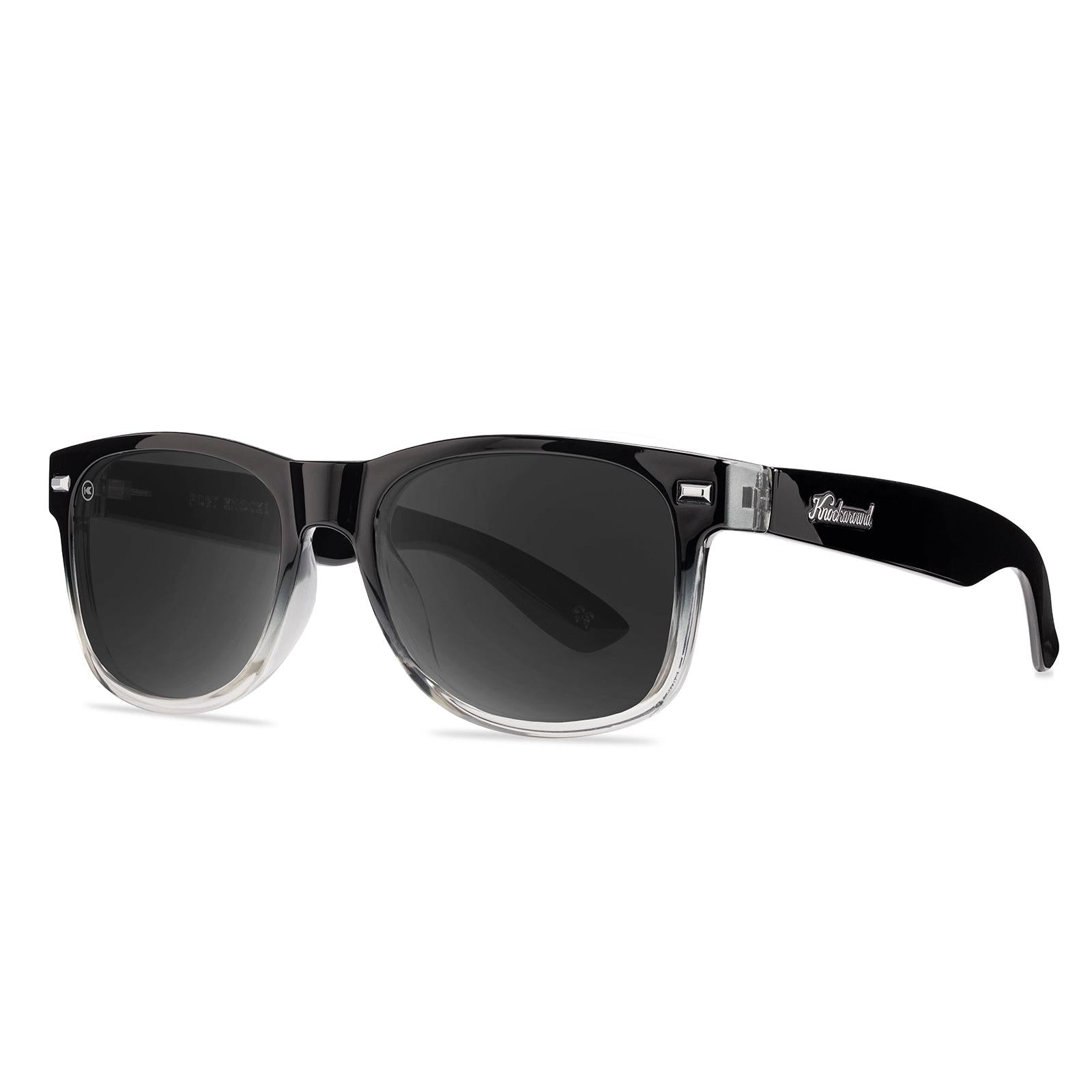 Sunglasses with Glossy Black Frames and Polarized Smoke Lenses, Threequarter