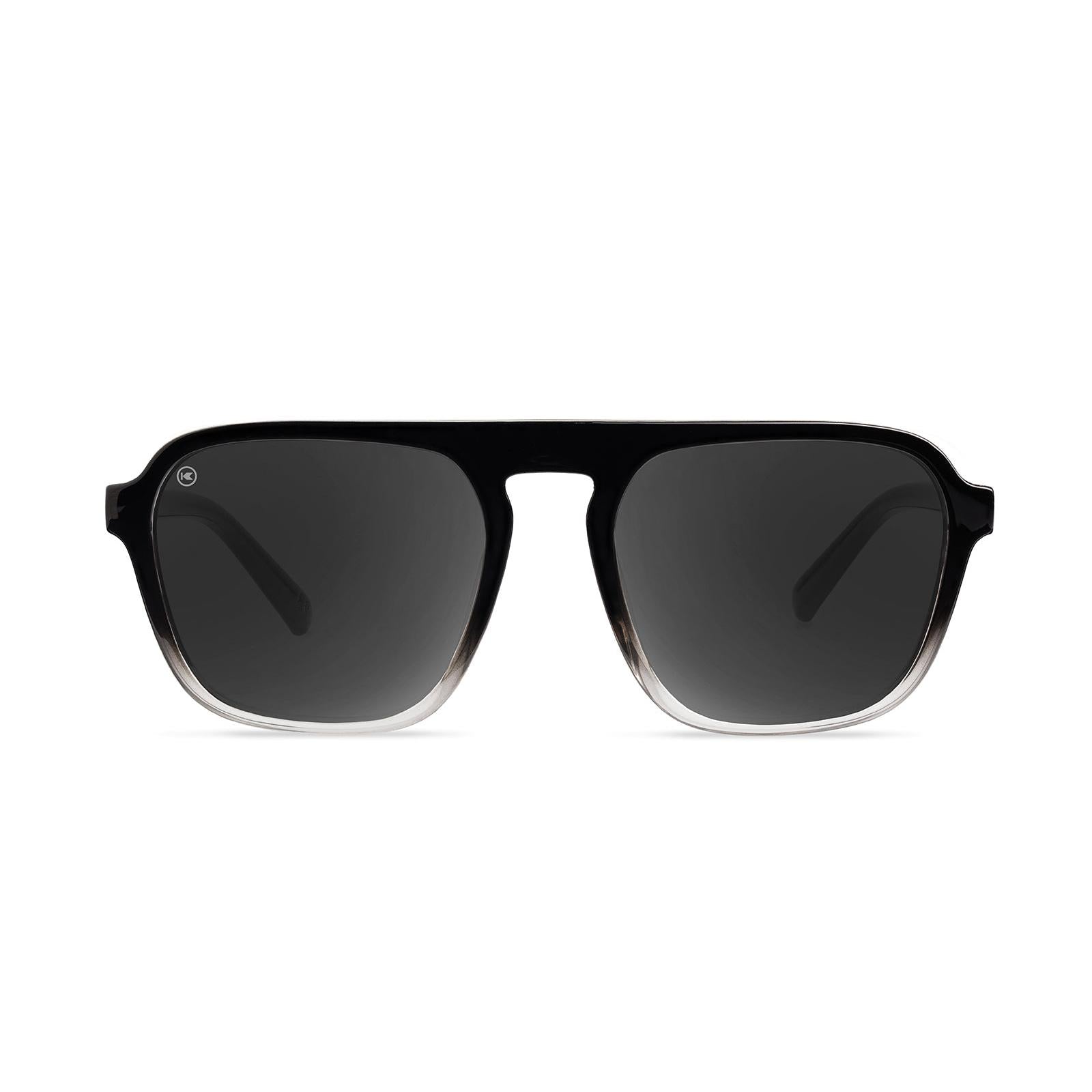 Sunglasses with Glossy Black Frames and Polarized Smoke Lenses,  Front