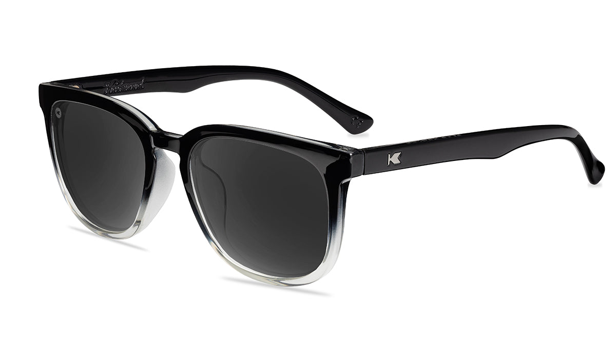 Sunglasses with Glossy Black Frames and Polarized Smoke Lenses, Flyover