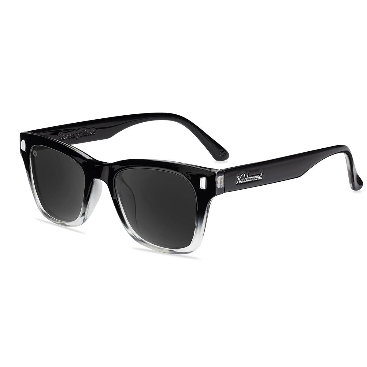 Sunglasses with Glossy Black Frames and Polarized Smoke Lenses, Flyover