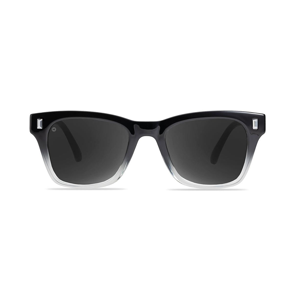 Sunglasses with Glossy Black Frames and Polarized Smoke Lenses, Front