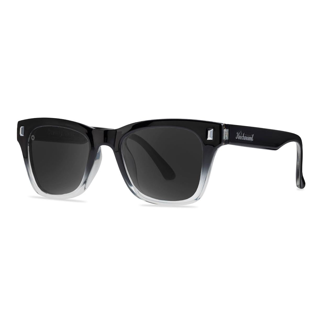 Sunglasses with Glossy Black Frames and Polarized Smoke Lenses, Threequarter