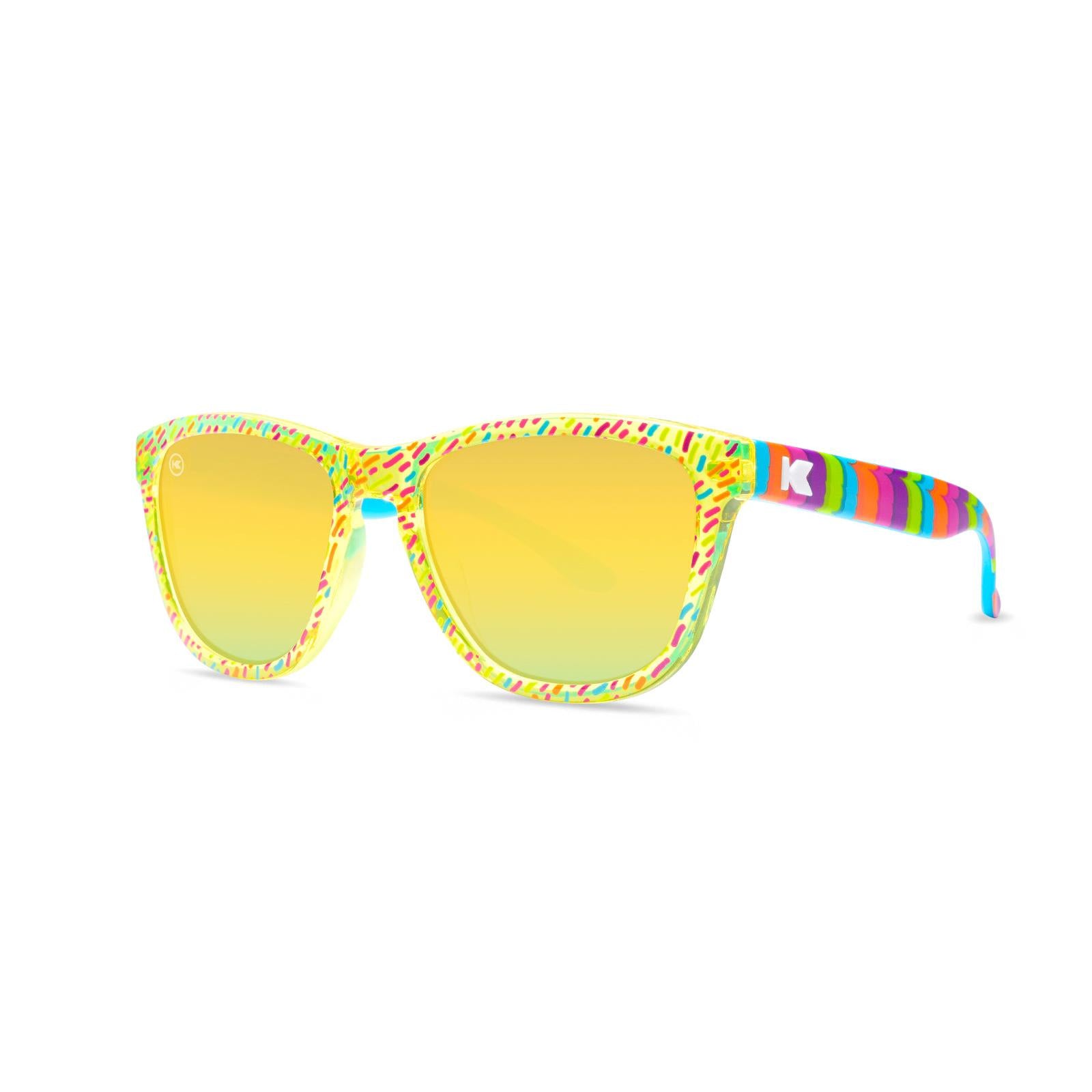 Kids Sunglasses with Multicolor Frame and Polarized Yellow Lenses, Threequarter