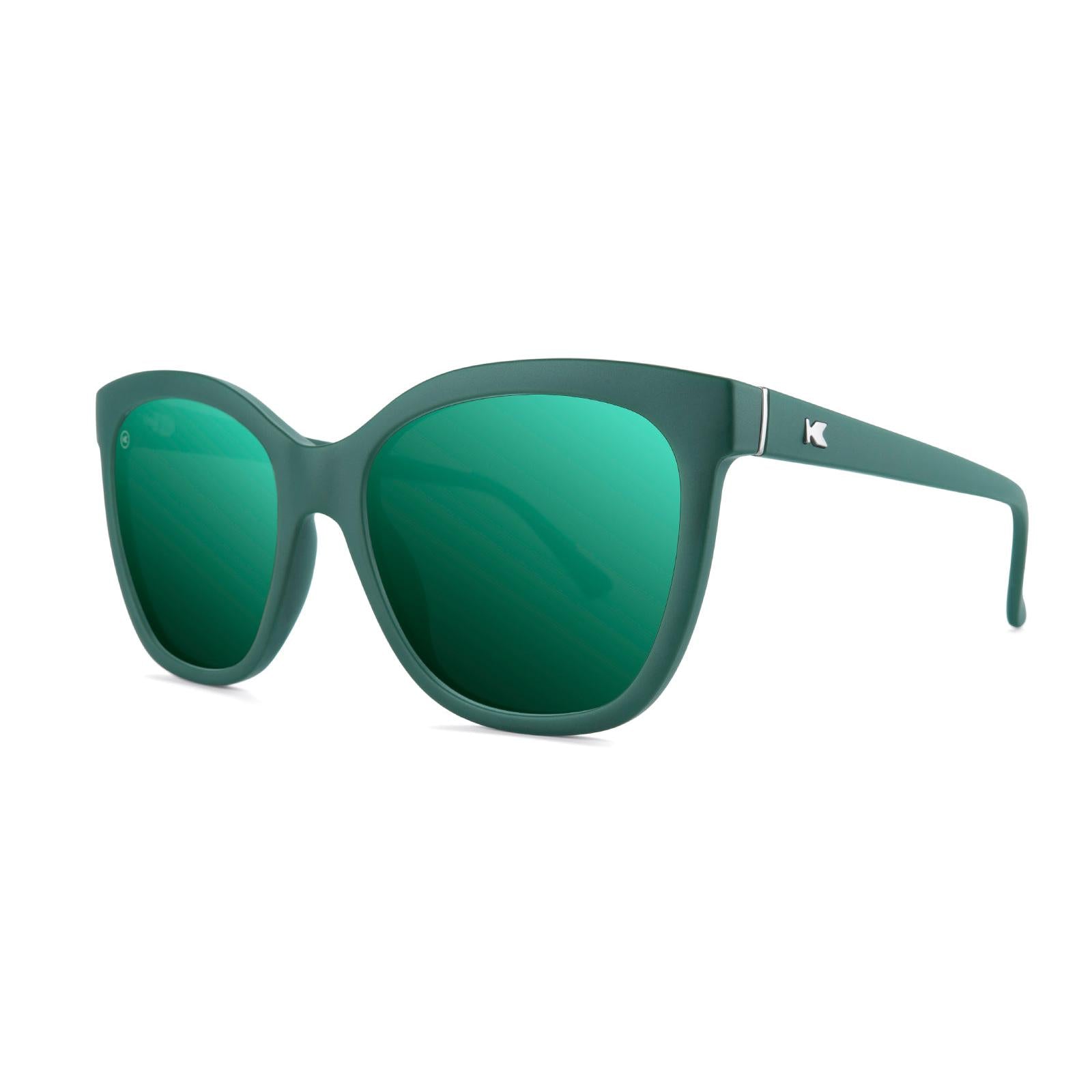 Sunglasses with Green Frames and Polarized Green Lenses, Threequarter