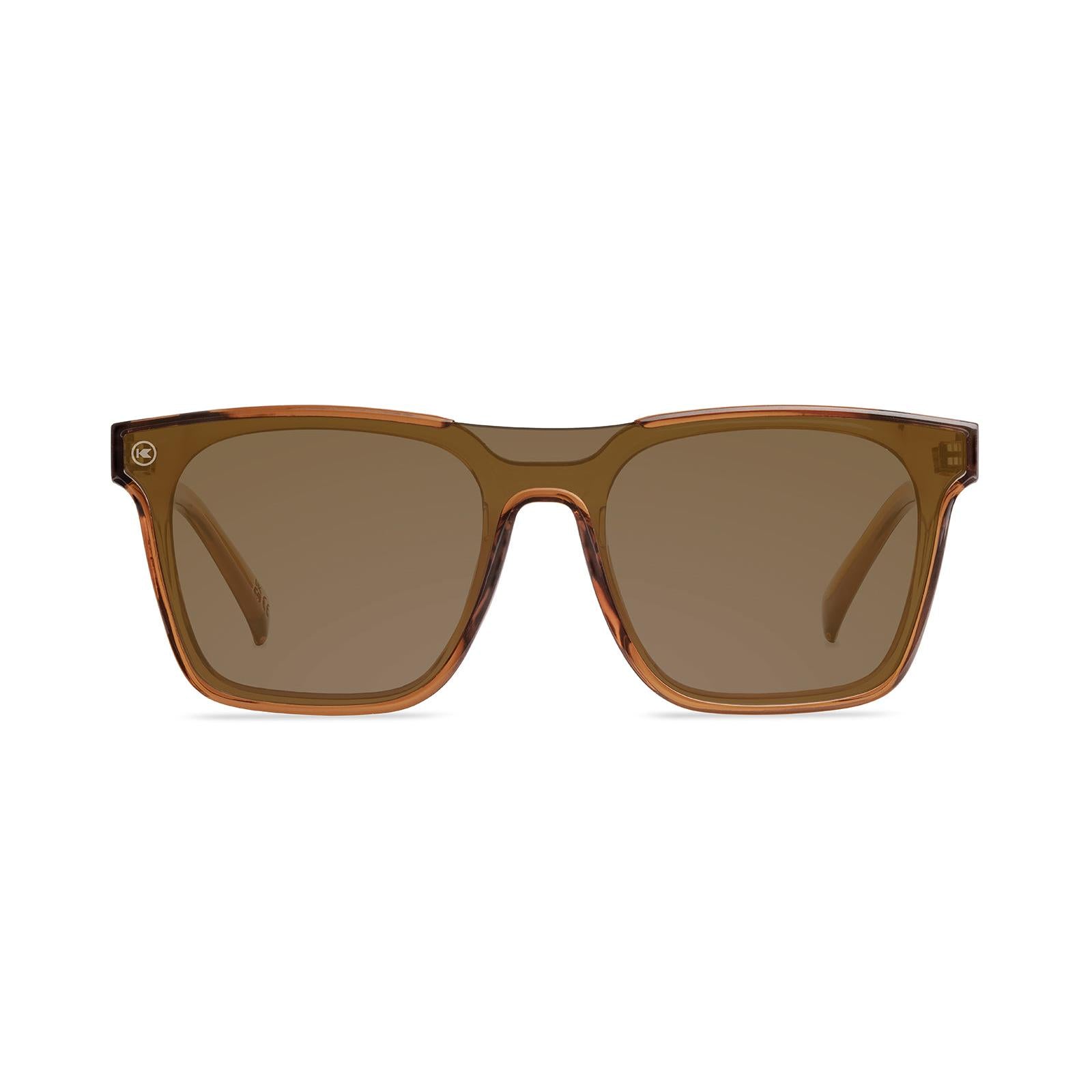 Sunglasses with an amber frame with polarized amber lenses, front