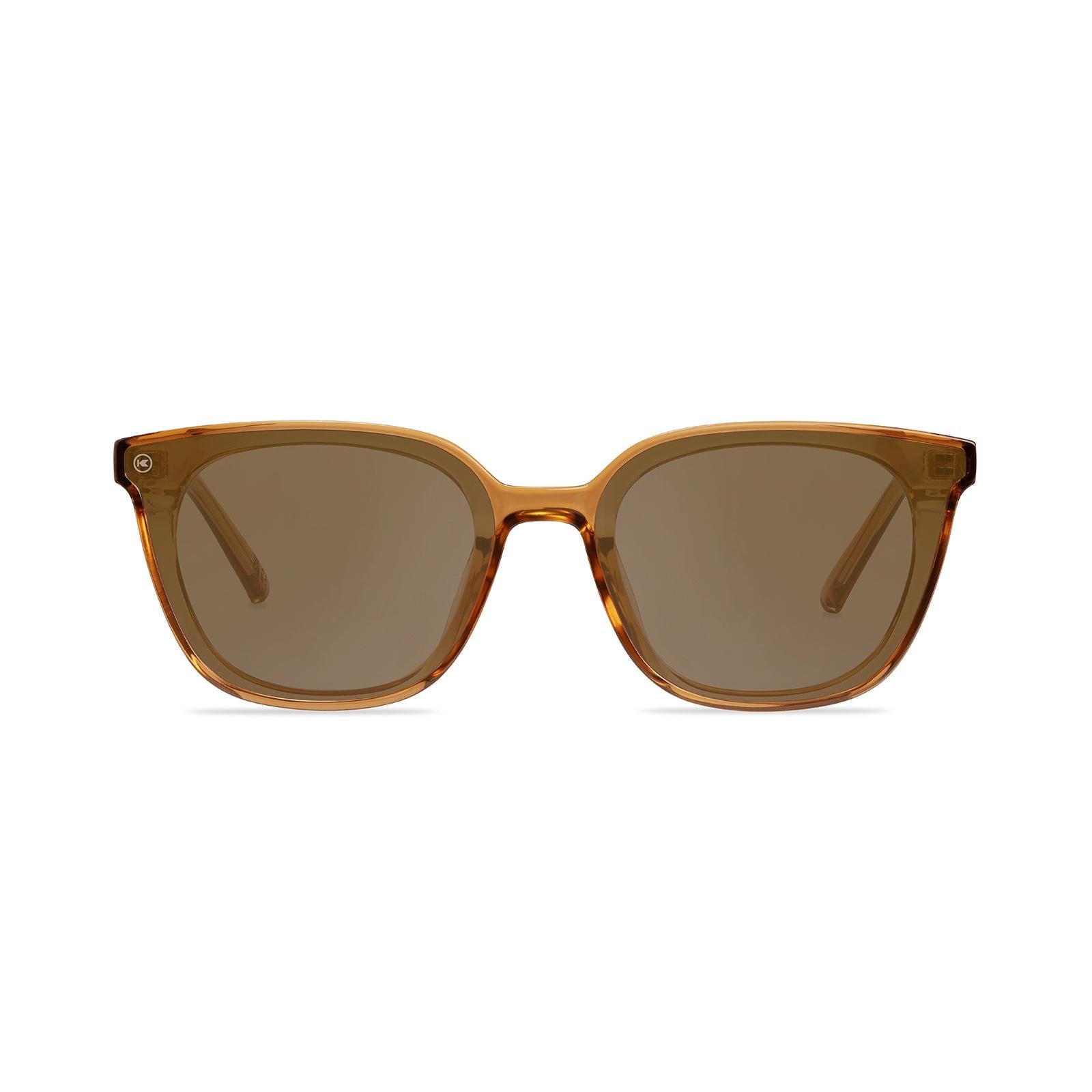Sunglasses with a amber frame with polarized amber lenses, front