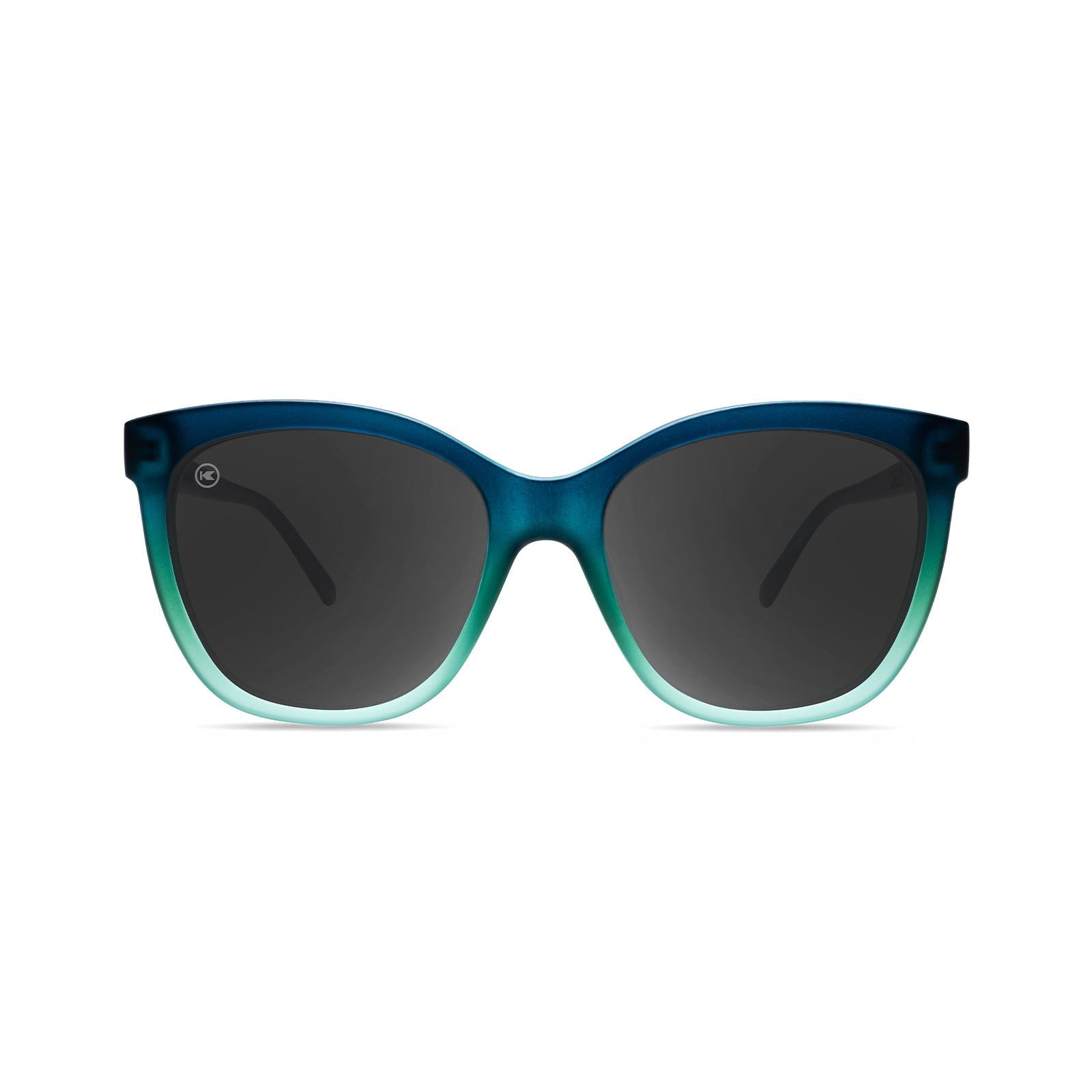 Sunglasses with Deep Blue to Light Blue Frames and Polarized Black Lenses, Front