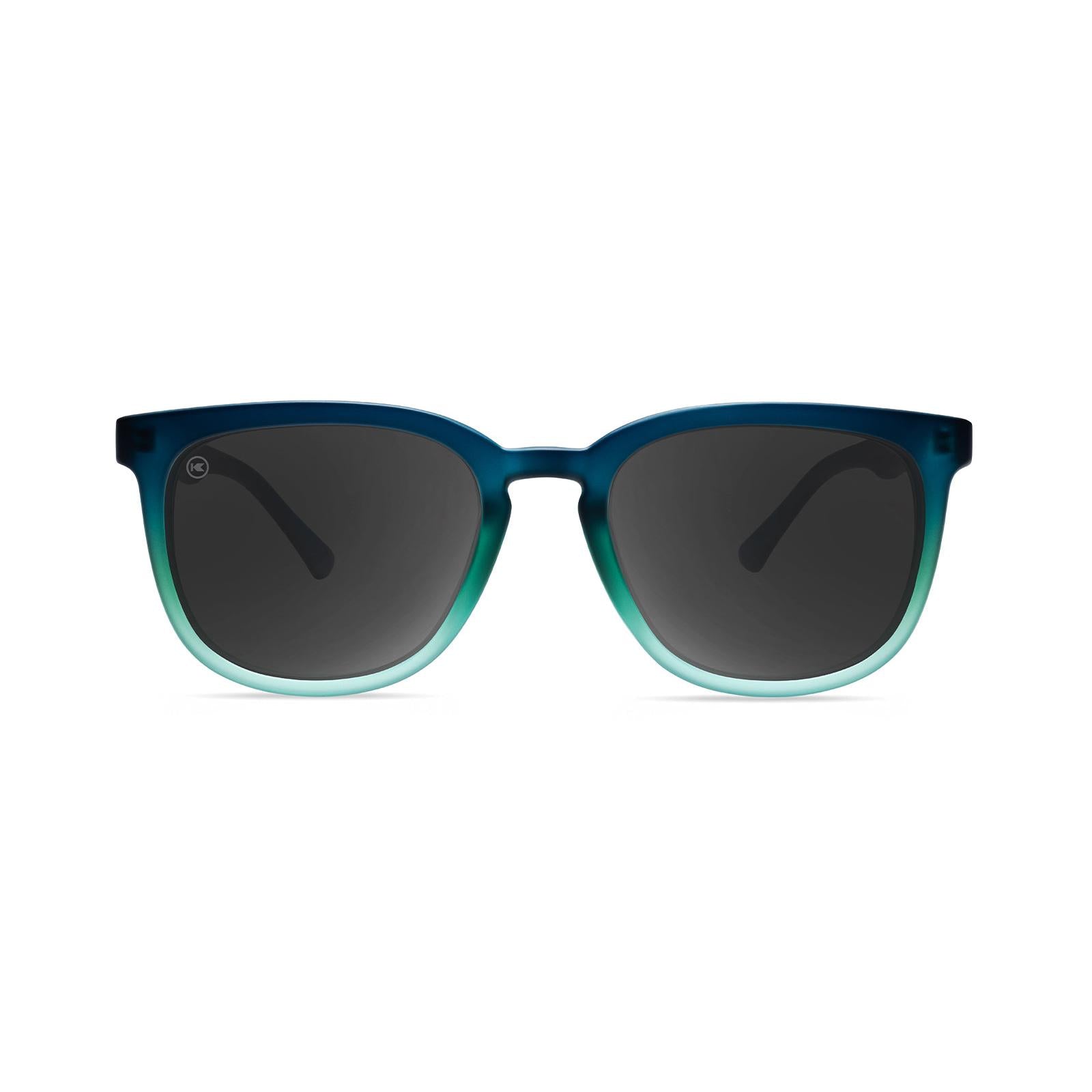 Sunglasses with Deep Blue to Light Blue Frames and Polarized Black Lenses, Front