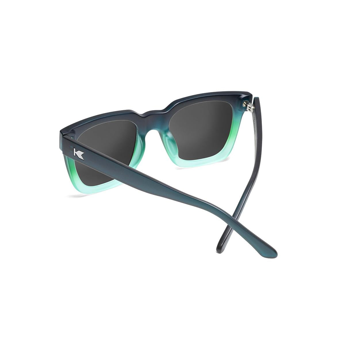 Sunglasses with Deep Blue to Light Blue Frames and Polarized Black Lenses, Back