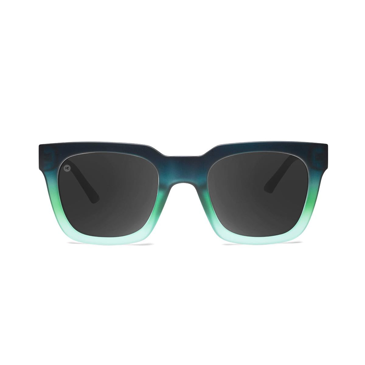 Sunglasses with Deep Blue to Light Blue Frames and Polarized Black Lenses, Front