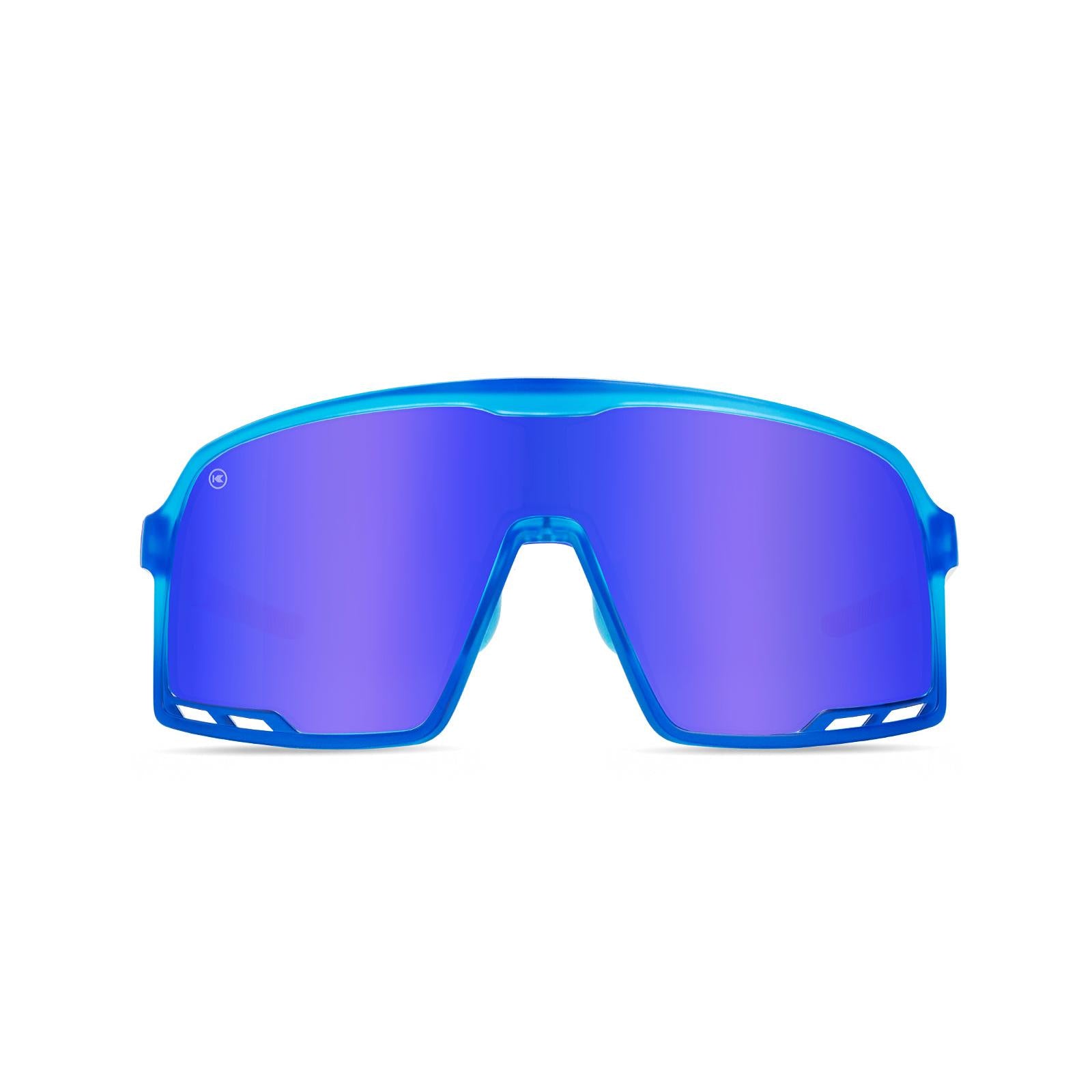 Sport Sunglasses with Red, White, and Blue Gradient Frames and Blue Lenses, Front