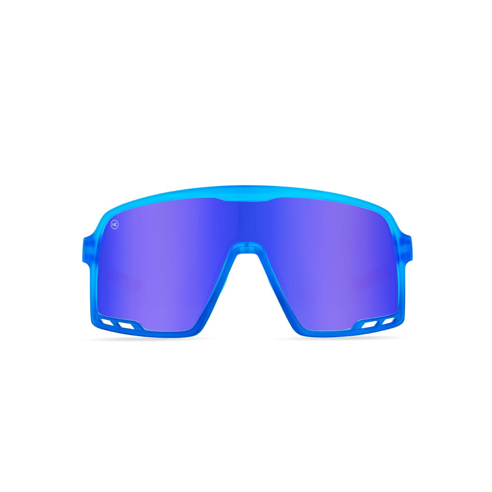 Kids Sport Sunglasses with Red, White, and Blue Gradient Frames and Blue Lenses, Front