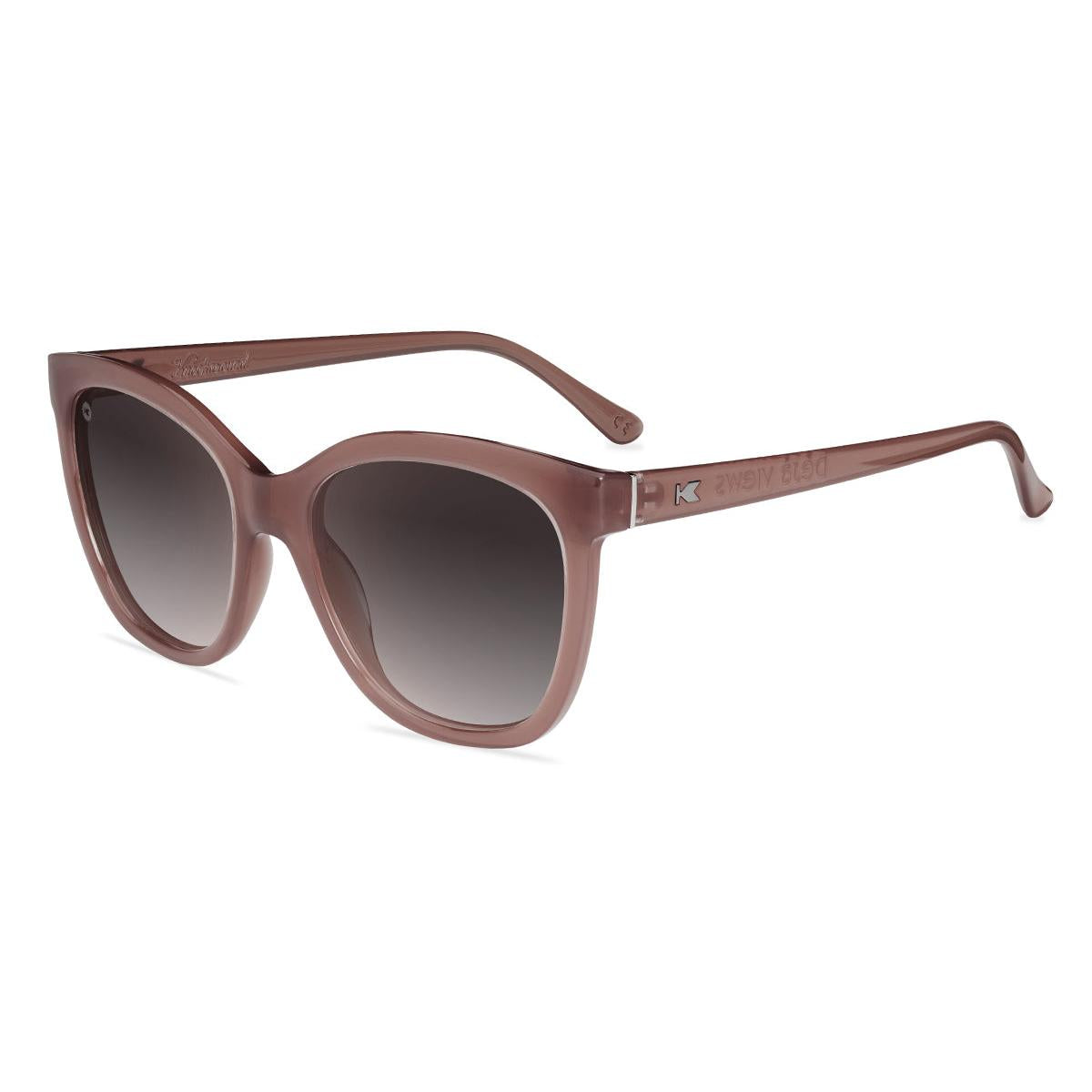 Sunglasses with Rose Latte Frames and Polarized Amber Gradient Lenses, Flyover