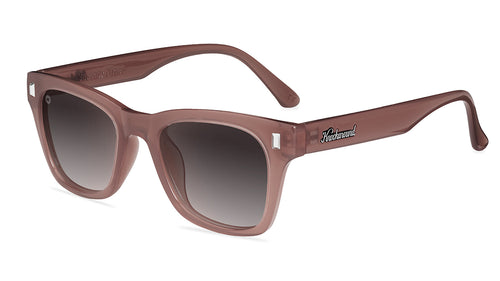 Sunglasses with Rose Latte Frames and Polarized Amber Gradient Lenses, Flyover