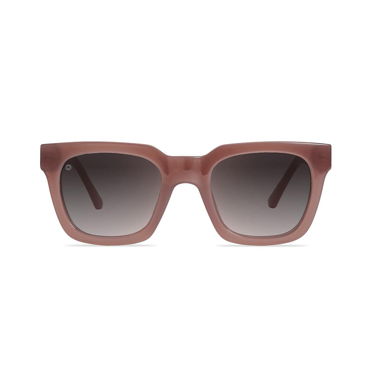 Sunglasses with Rose Latte Frames and Polarized Amber Gradient Lenses, Front