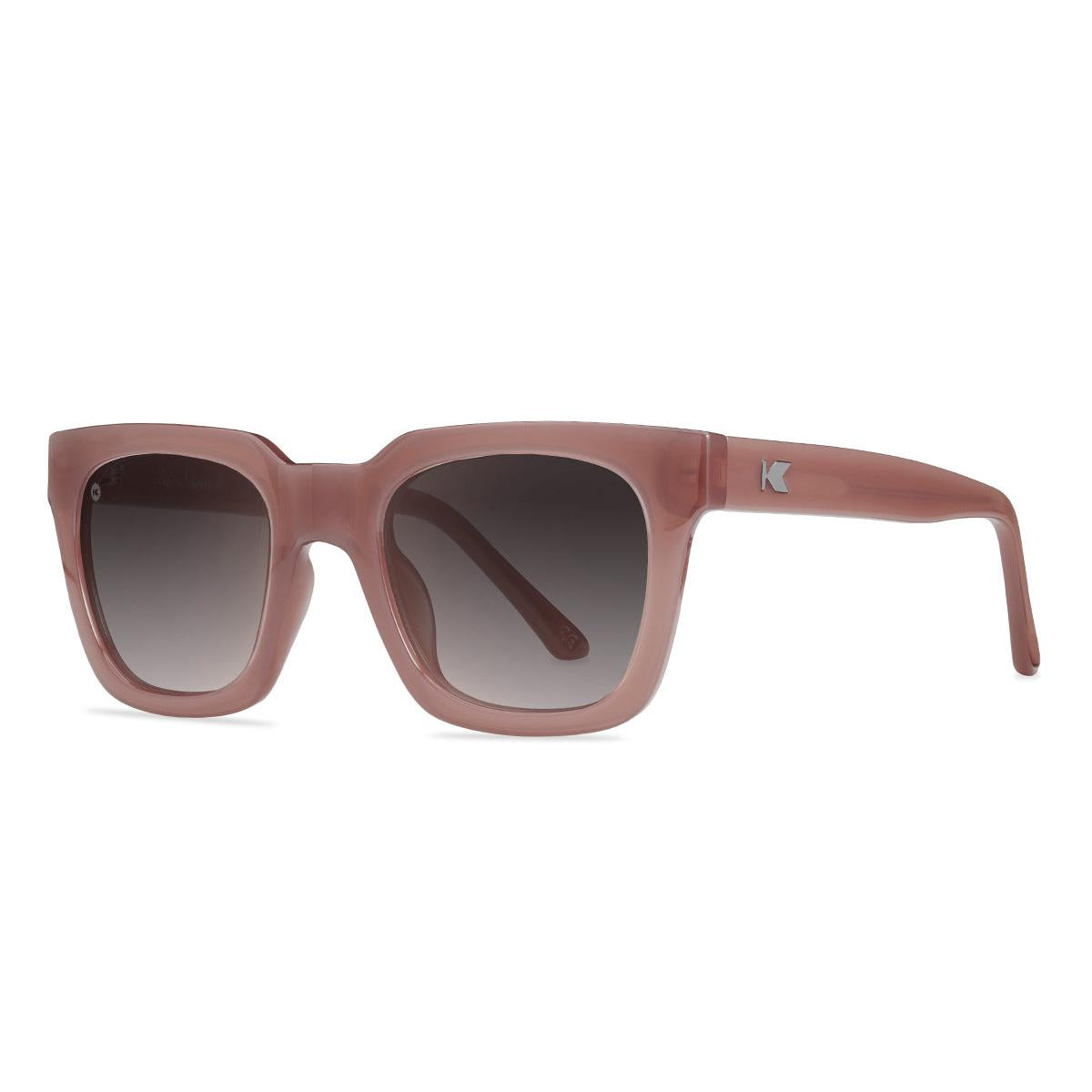 Sunglasses with Rose Latte Frames and Polarized Amber Gradient Lenses, Threequarter