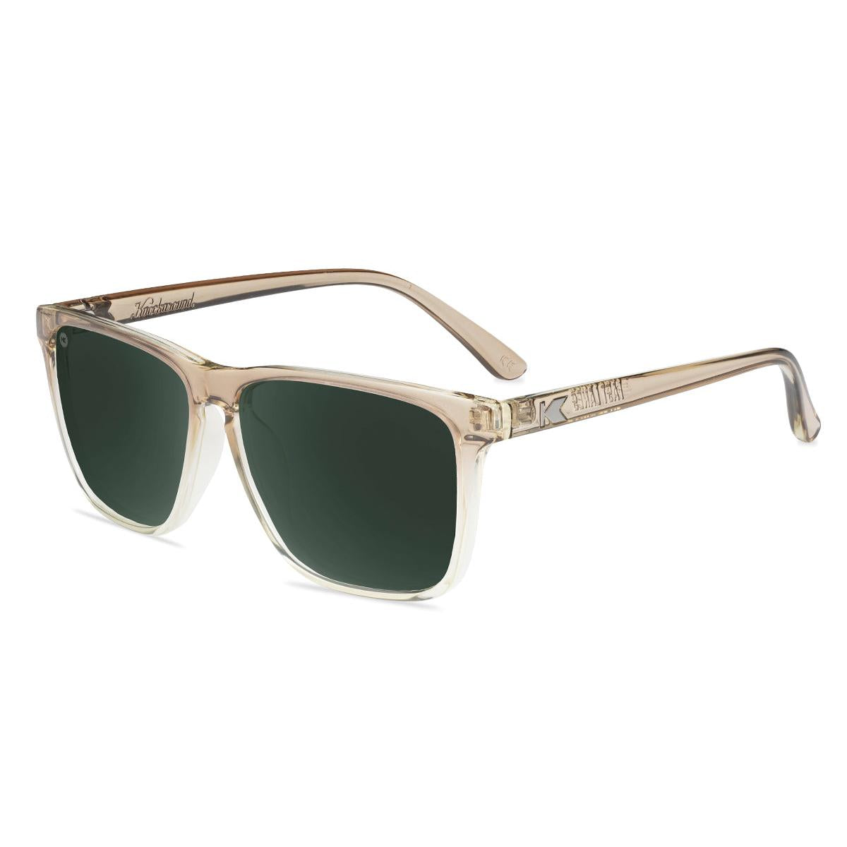 Sunglasses with San Dune Frames and Polarized Green Lenses, Flyover