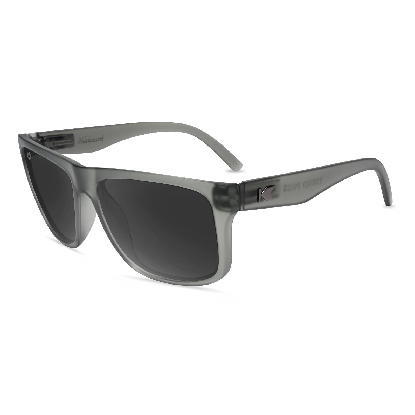 Sunglasses with Frosted Grey Frames and Polarized Black Smoke Lenses, Flyover