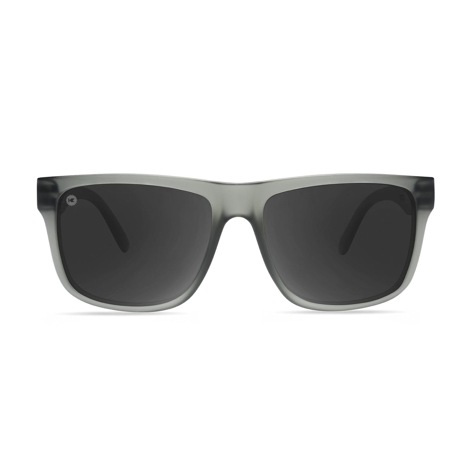 Sunglasses with Frosted Grey Frames and Polarized Black Smoke Lenses, Front