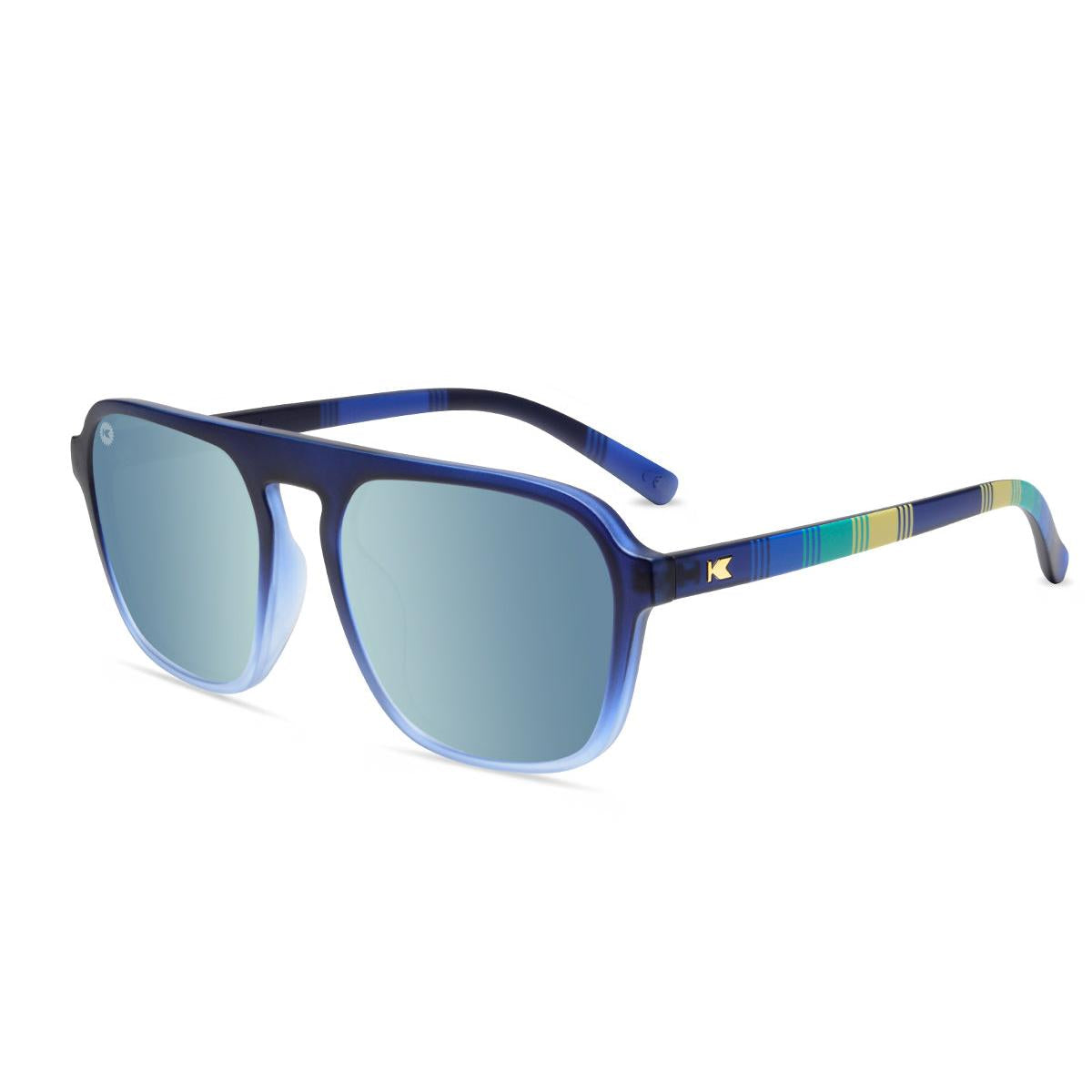 Sunglasses with Blue Frame and accent stripping with Polarized Blue Lenses, Flyover