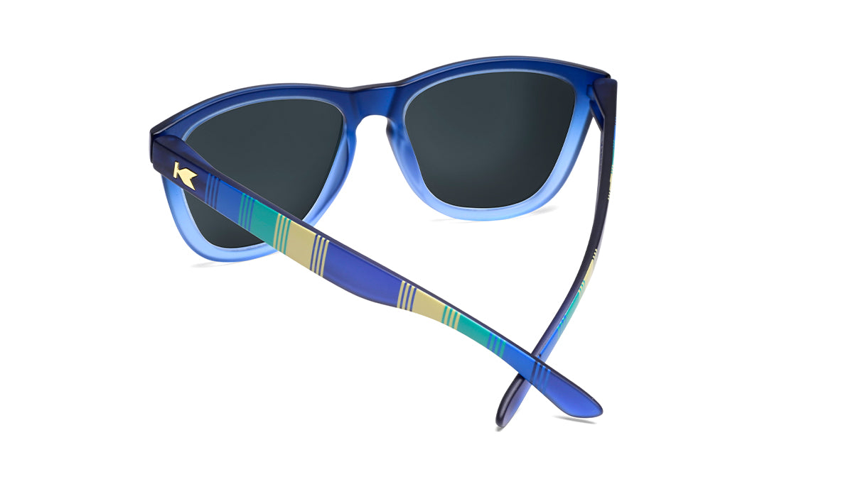 Sunglasses with Blue Frame and accent stripping with Polarized Blue Lenses, Back