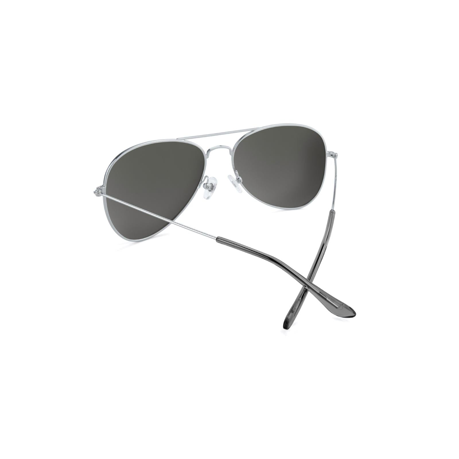 Sunglasses with Silver Metal Frame and Polarized Silver Smoke Lenses, Back