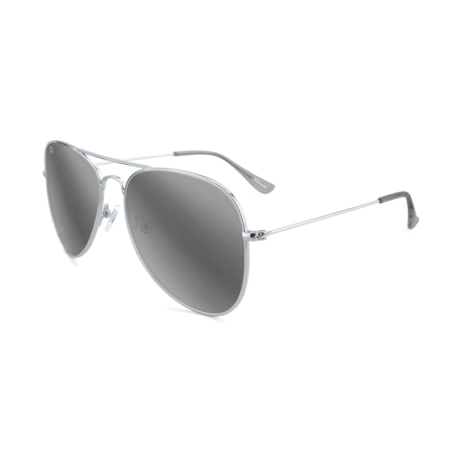 Sunglasses with Silver Metal Frame and Polarized Silver Smoke Lenses, Flyover