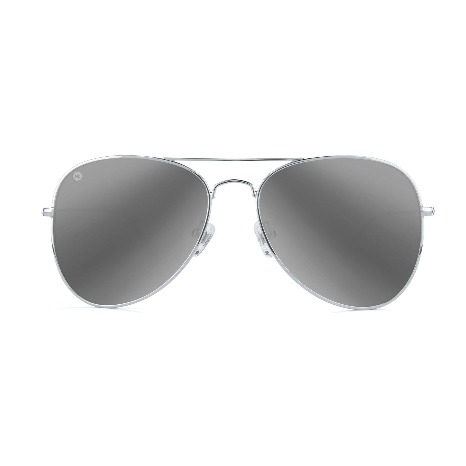 Sunglasses with Silver Metal Frame and Polarized Silver Smoke Lenses, Front