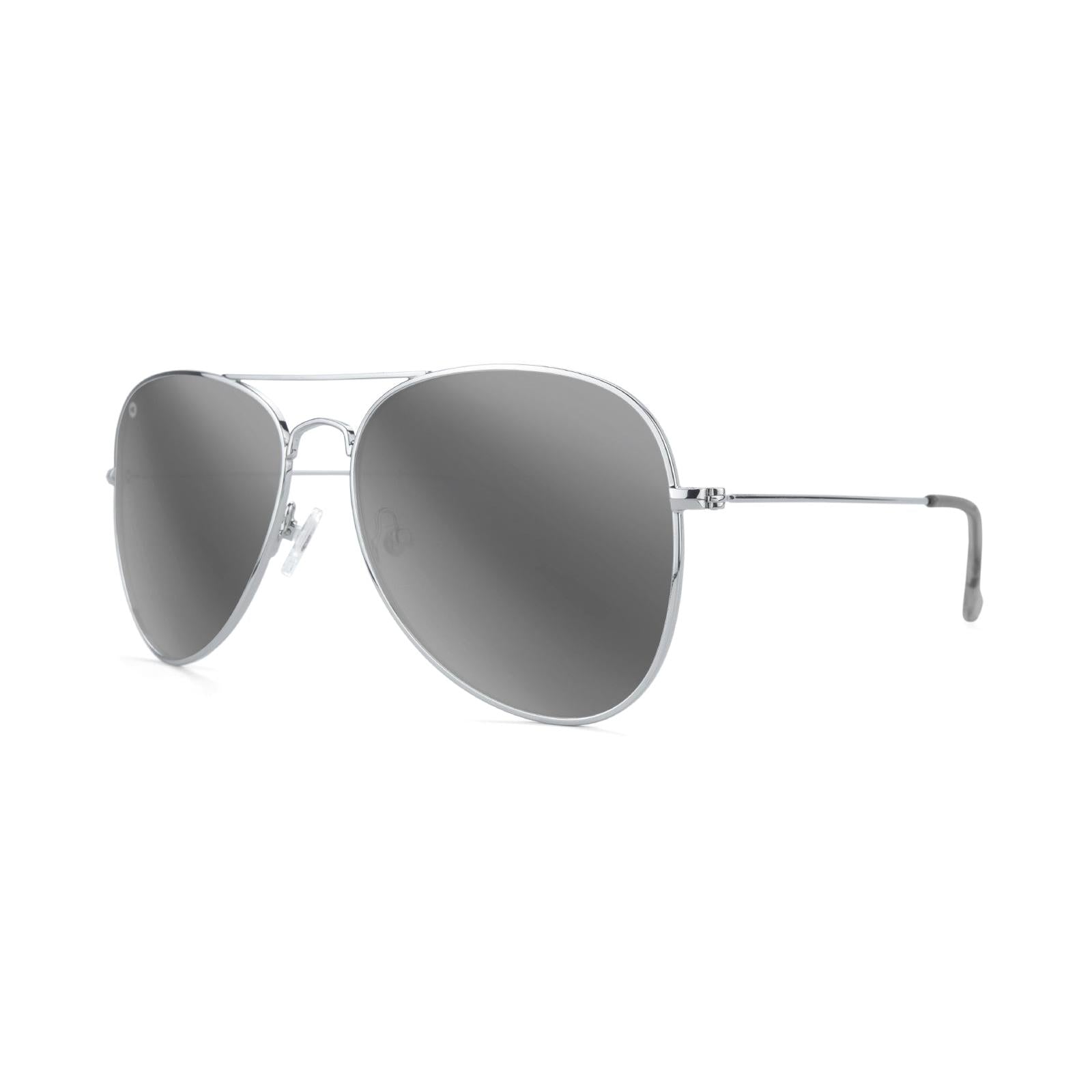 Sunglasses with Silver Metal Frame and Polarized Silver Smoke Lenses, Threequarter