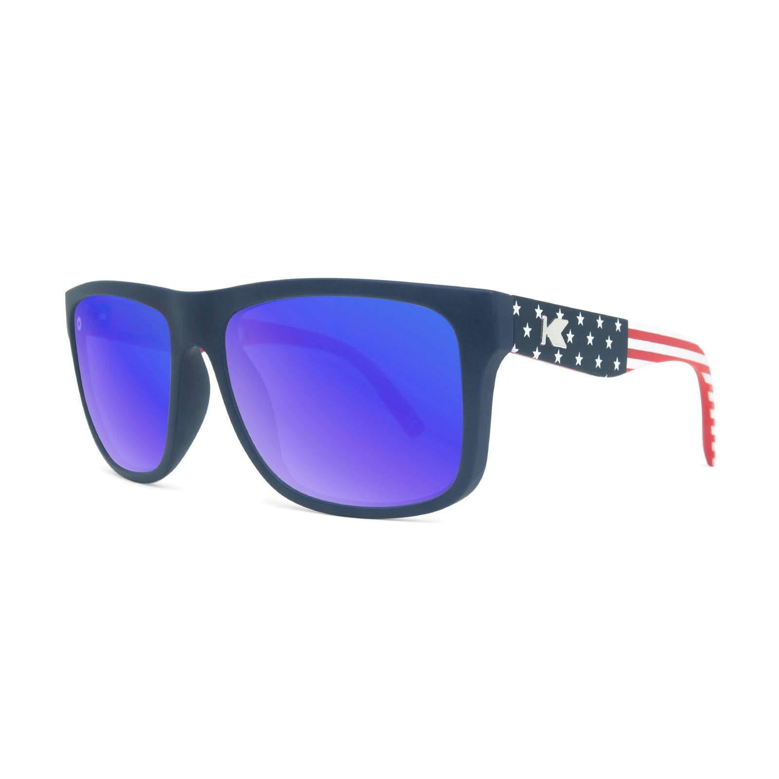 Sunglasses with Star Spangled frames and Polarized Blue Moonshine Lenses, Threequarter