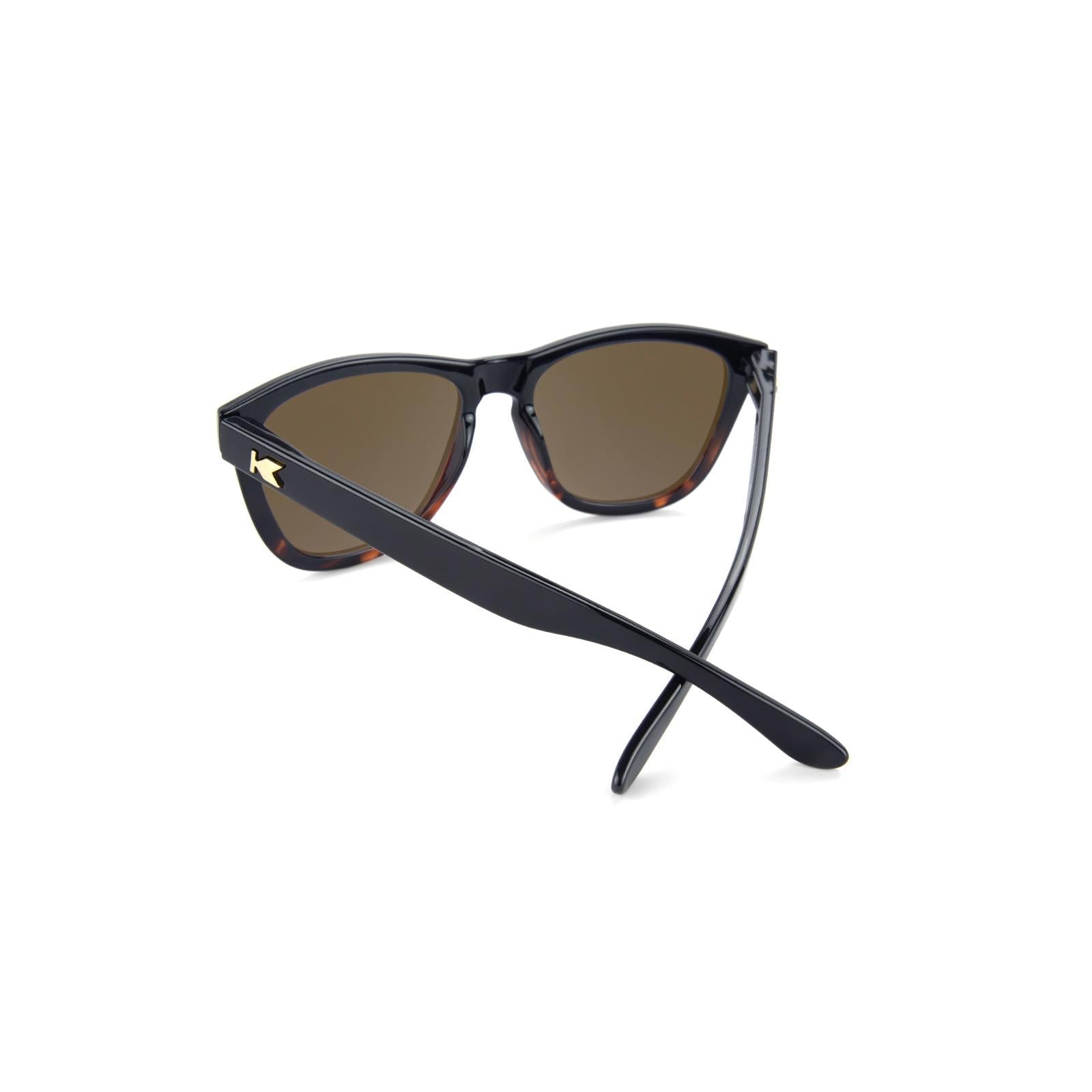 Sunglasses with Glossy Black and Tortoise Shell Frame and Polarized Amber Lenses, Back