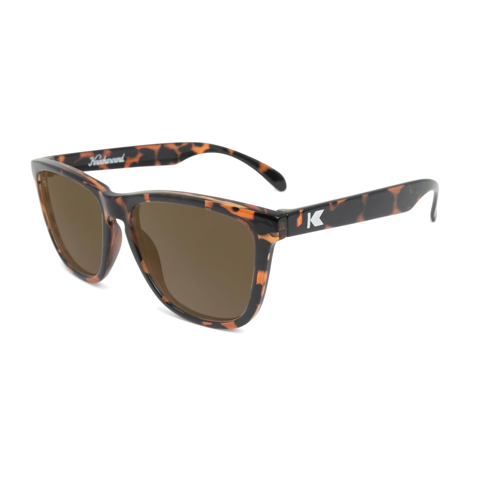 Sunglasses with Glossy Tortoise Shell Frame and Polarized Amber Lenses, Flyover