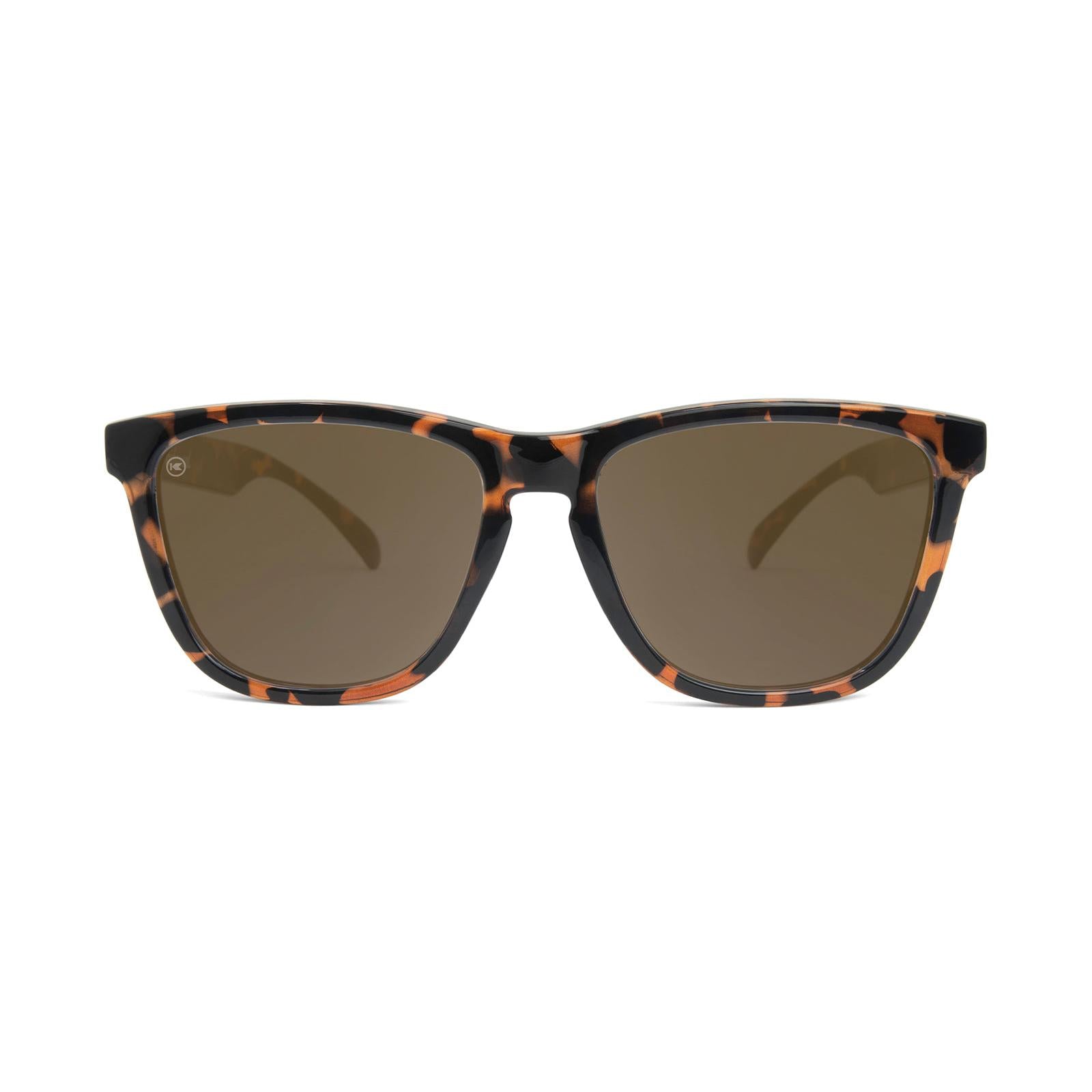 Sunglasses with Glossy Tortoise Shell Frame and Polarized Amber Lenses, Front