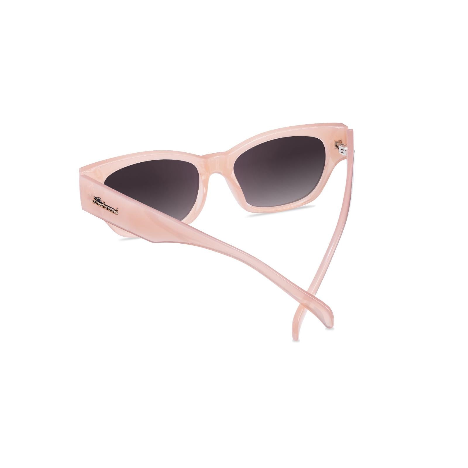 Sunglasses with a glossy vintage rose frame and polarized smoke gradient lenses, Back