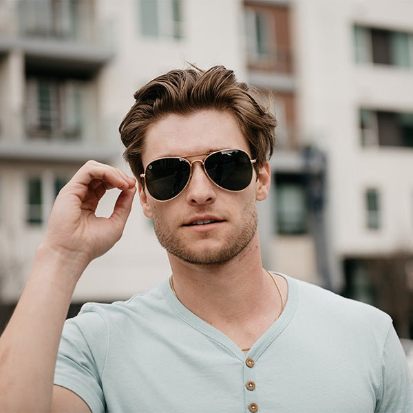 Men wearing Gold / Aviator Green Mile Highs Sunglasses