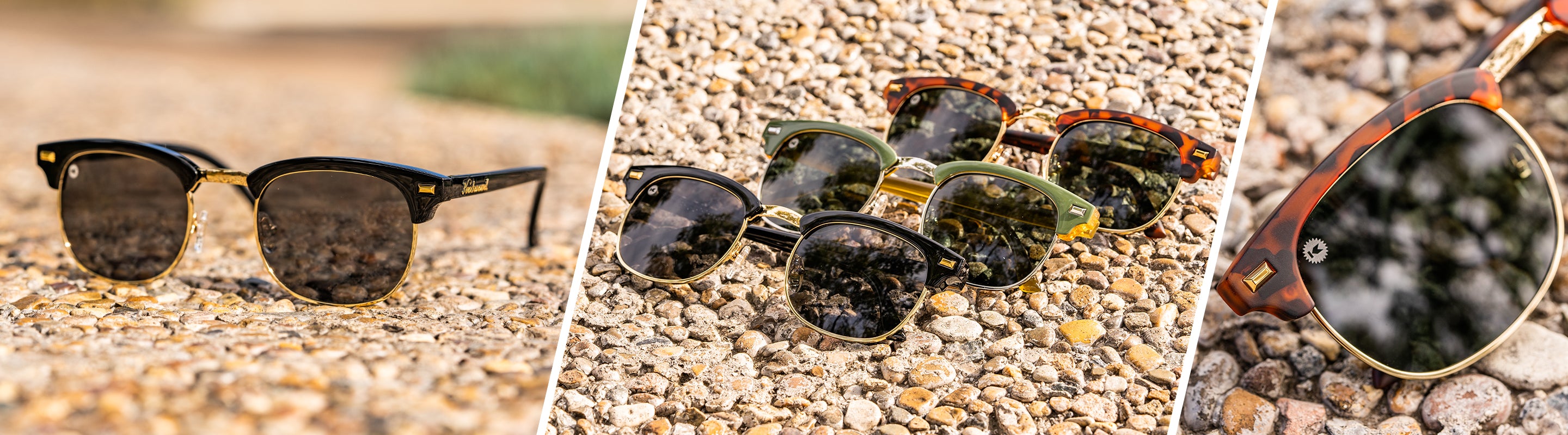 Brooklines Sunglasses: Lifestyle photo of 3 different color of Brooklines Sunglasses