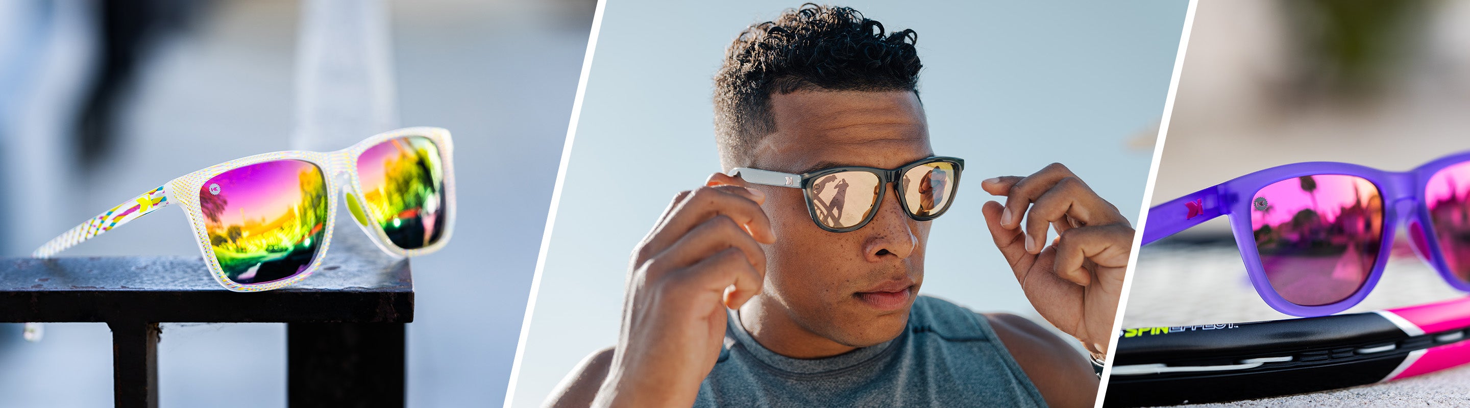 Beach Volleyball Sunglasses, Lifestyle photo of Fast Lanes Sport Sunglasses and Men wearing Premiums Sport Sunglasses