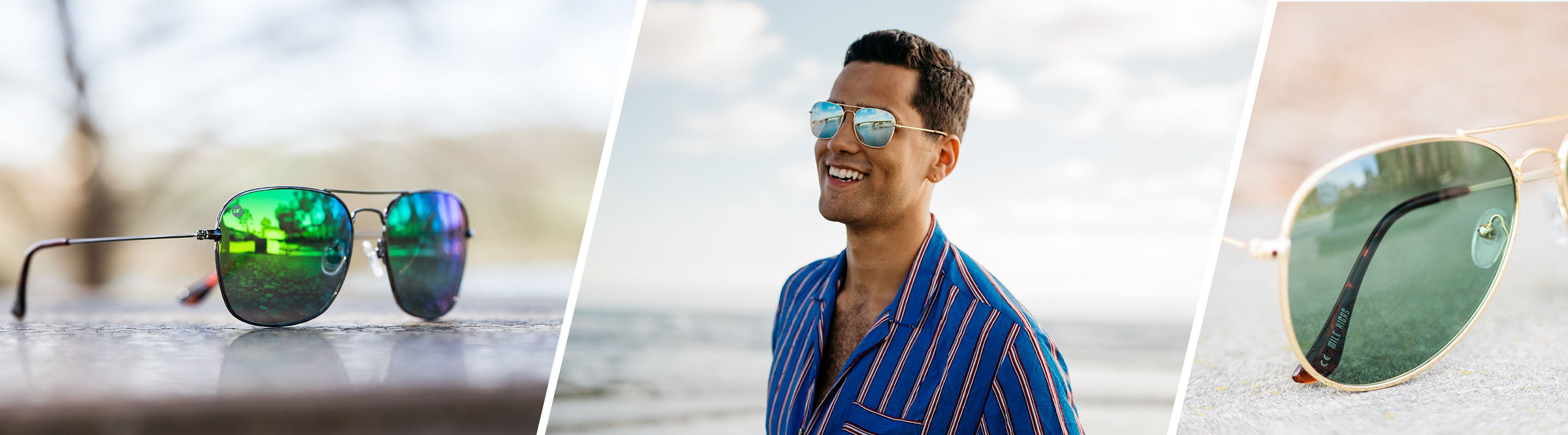Aviator Sunglasses for Men, Lifestyle photo of Mount Evans and Mile Highs Sunglasses, Men wearing Mount Evans