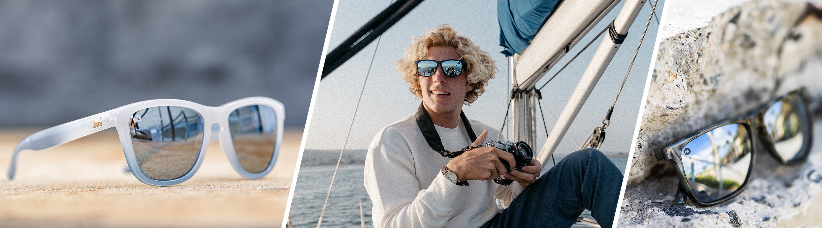 Sailing Sunglasses: Lifestyle photo of Premiums and Fast Lanes Sport Sunglasses, Men wearing Harbor Light Fast Lanes Sunglasses