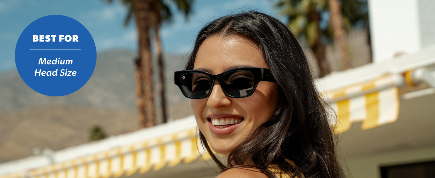 Junipers are best for medium sized faces. Photo features a woman wearing Junipers sunglasses