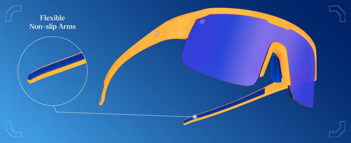 Flexible Non-slip Arms. Photo features Overtime / Moonshine Kids Volts Sunglasses