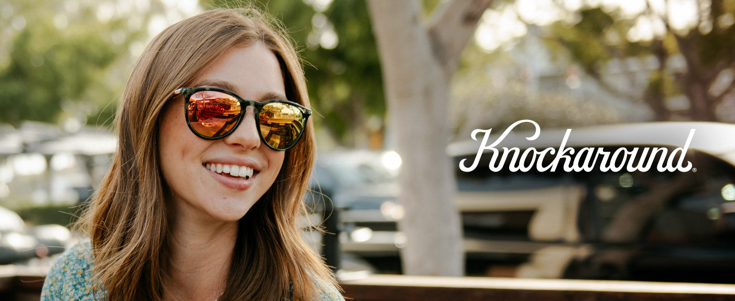 Mary Janes Knockaround Sunglasses. Photo features a woman wearing Mary Janes sunglasses.