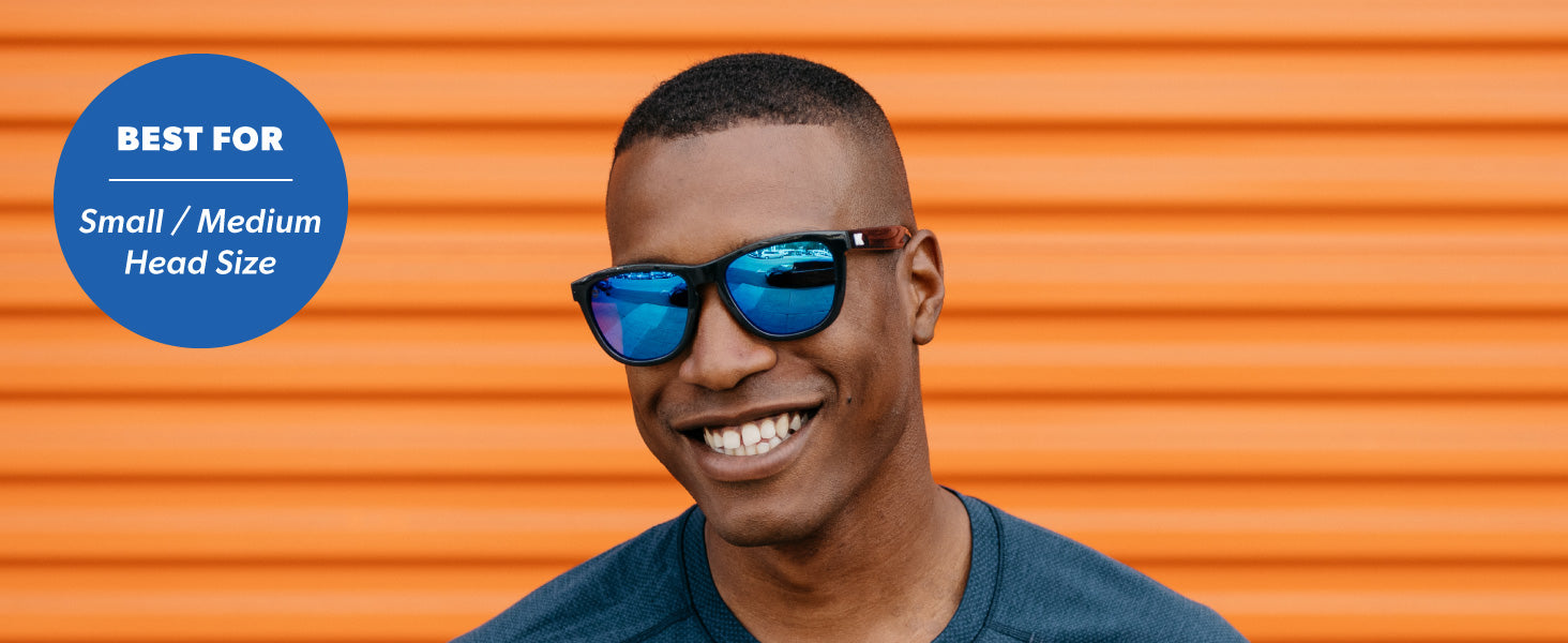 Premiums are best for small to medium sized faces. Photo features a men wearing Premiums sunglasses