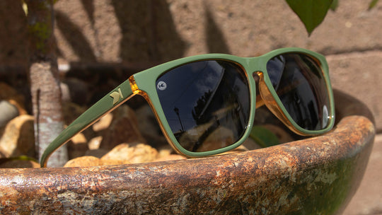 Sunglasses with Army Green Frames and Polarized Aviator Green Lenses, Lifestyle