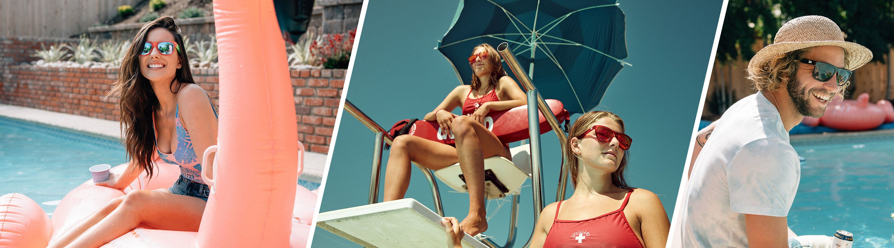 Best Sunglasses for Lifeguards, Man and women wearing Knockaround sunglasses at the pool