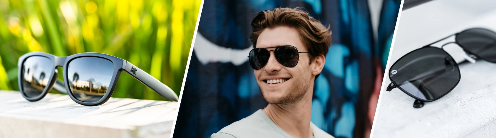 Men's Pilot Sunglasses. Lifestyle photo of Black on Black Premiums Sport and Black / Smoke Mount Evans Sunglasses, Men wearing Black / Smoke Mile Highs Sunglasses