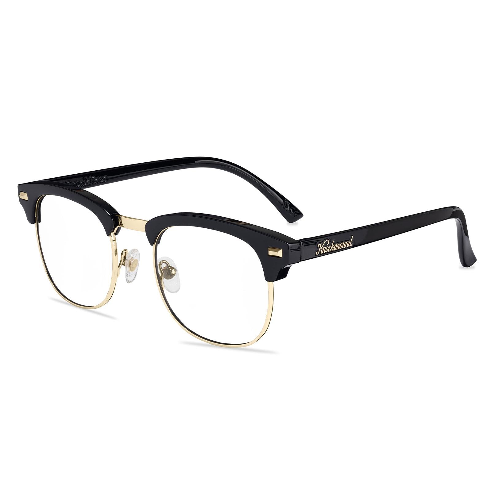 Glossy Black & Gold Brooklines Prescription Glasses with Clear Lens, Flyover