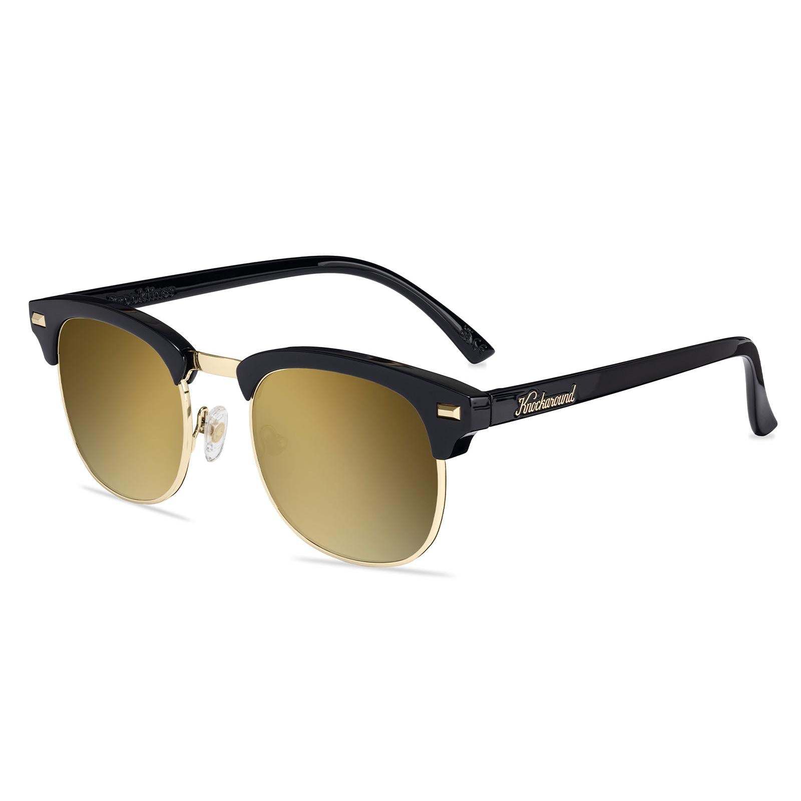 Glossy Black & Gold Brooklines Prescription Glasses with Gold Lens, Flyover